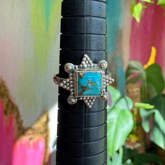Jewelry - Blue Copper Turquoise Starburst 925 Sterling Silver Ring Sz 6.5 | SS